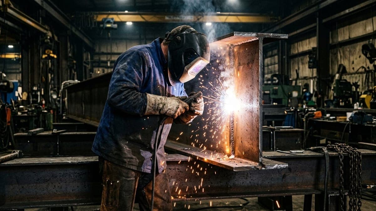 Welder at work on a structural steel project in Namibia